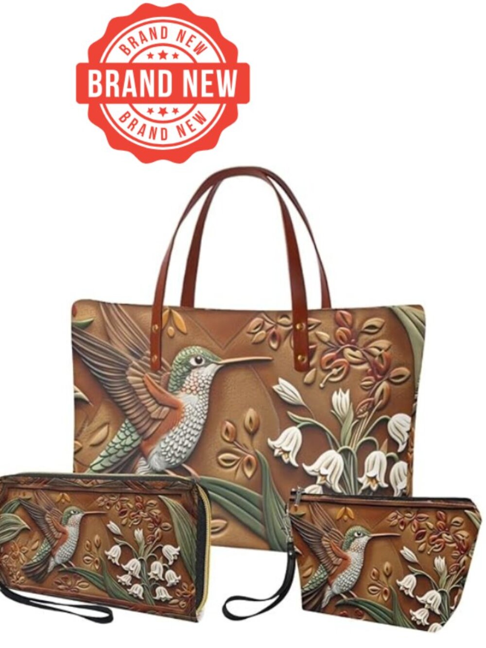 Large Hobo Tote Set with Wallet & Makeup Bag, 3-Piece Neoprene Handbag